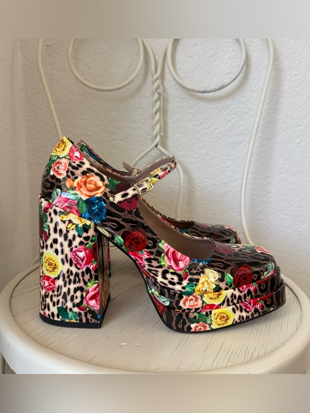 Betsey Johnson Size 8.5 Blondie Mary Jane Floral Leopard Platform Pumps Pinup